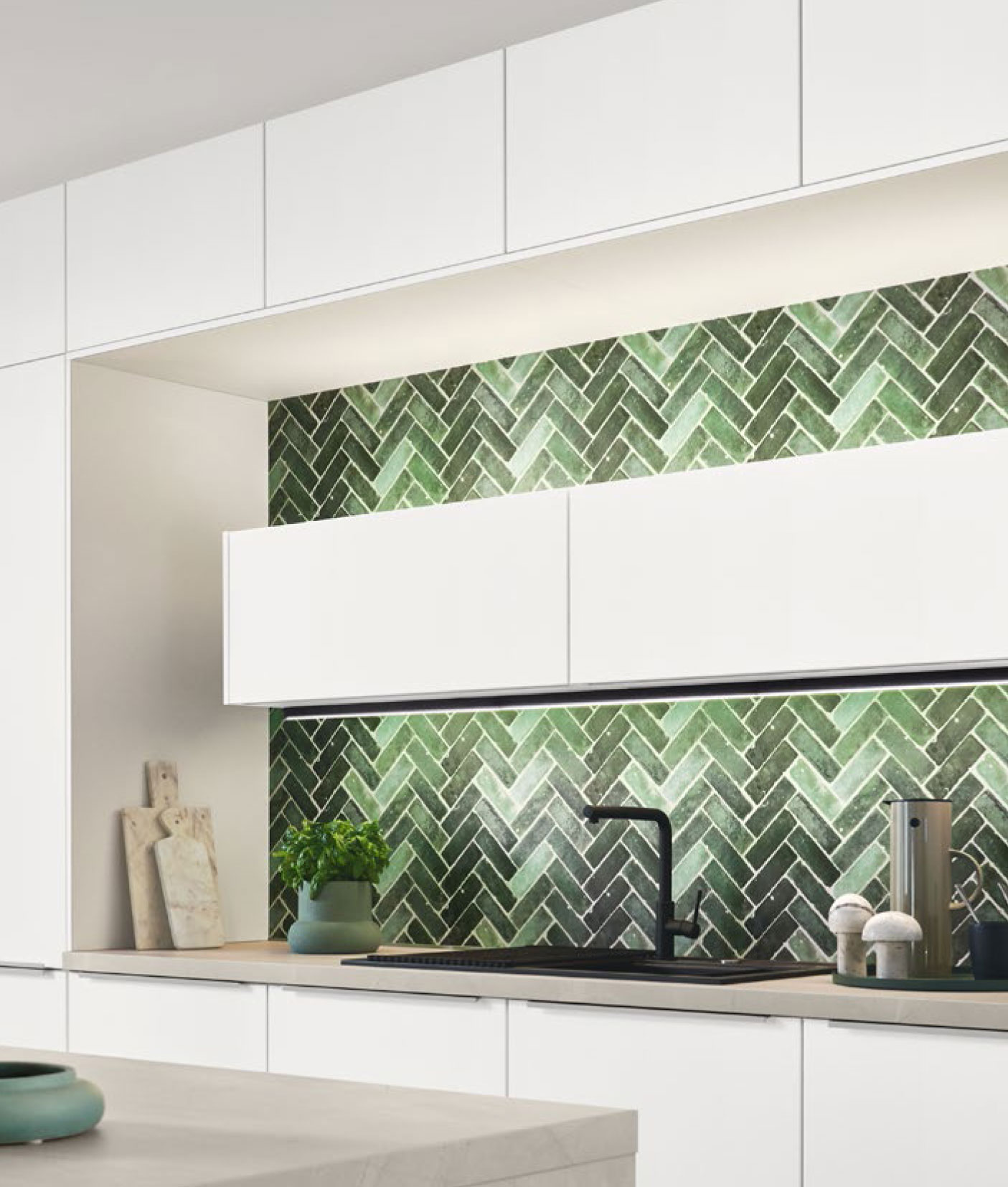 green mosaic panelling